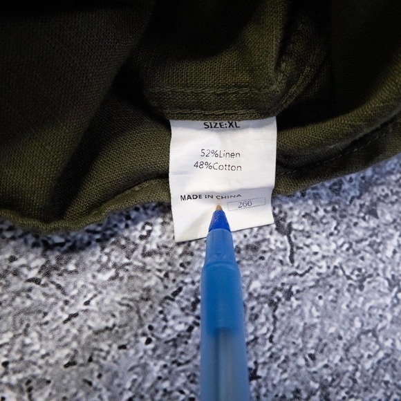 Mens Shirt XL Green Linen Button Down Long Sleeve Outdoors Minimalist Layer - Picture 12 of 16